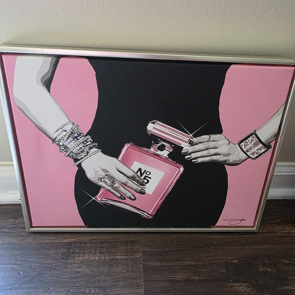 Chic Fashion Wall Art Perfume No 5 Pink Glam Canvas Print Framed Modern Decor